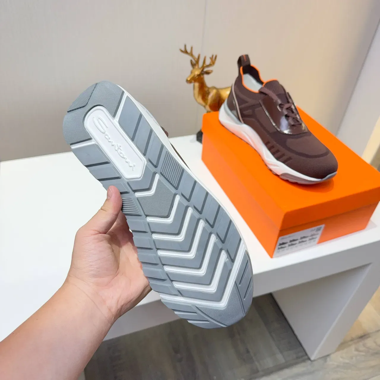Brown Orange Knit Upper Sock-Fit Collar Sneakers 3