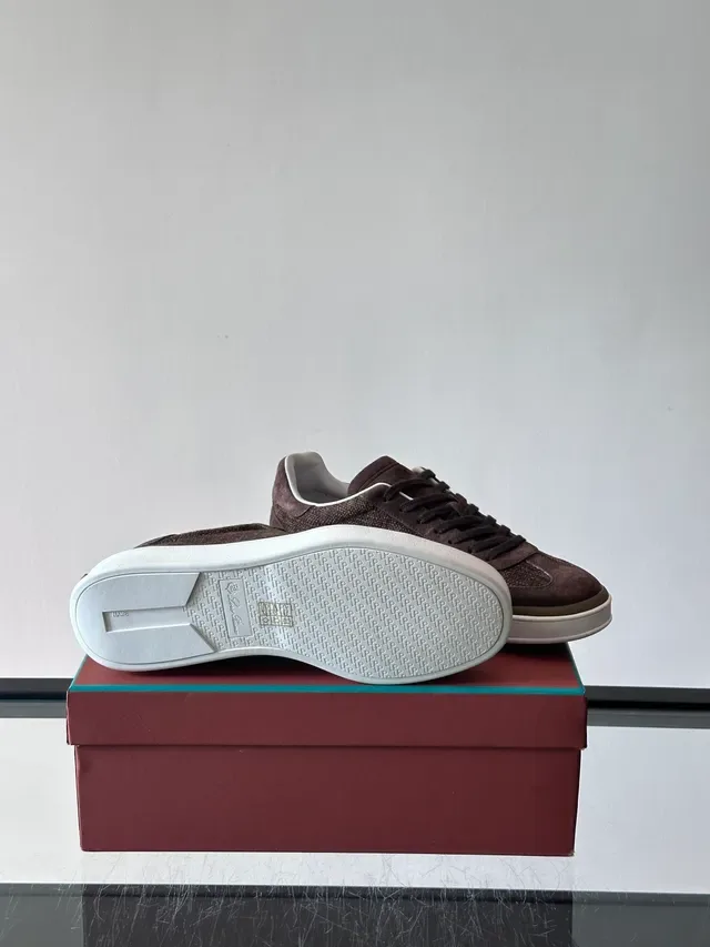 Brown Suede and Woven Textile Low-Top Lifestyle Sneakers 2