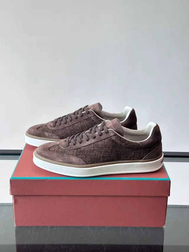 Brown Suede and Woven Textile Low-Top Lifestyle Sneakers 5