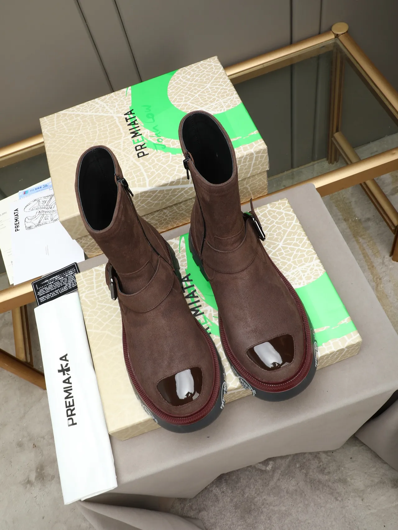 Brown Suede Buckle Strap Chunky Platform Ankle Boot 2