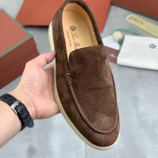 棕色麂皮缝合莫卡辛一脚蹬乐福鞋