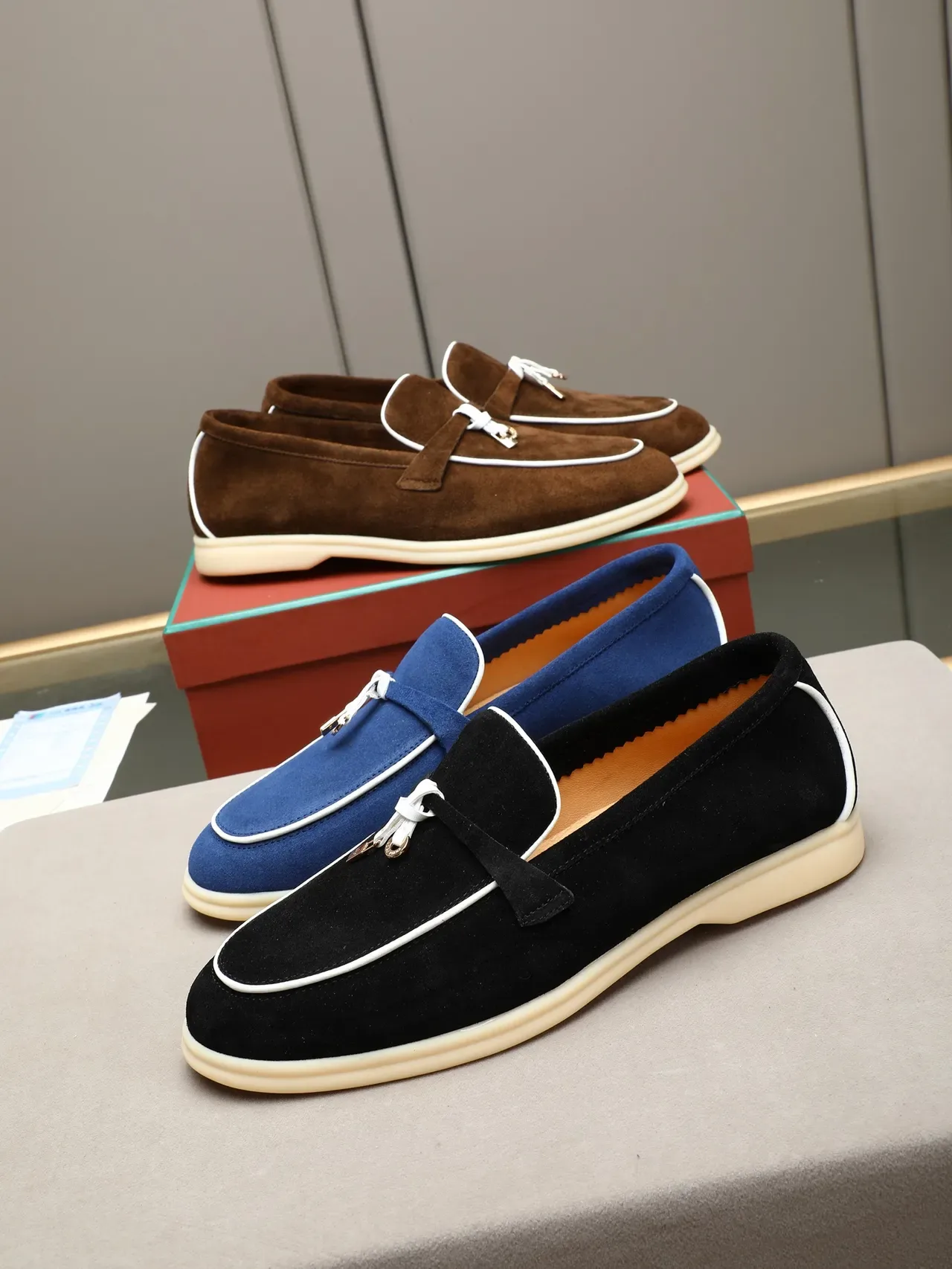 Brown White Suede Piping Loafer 2
