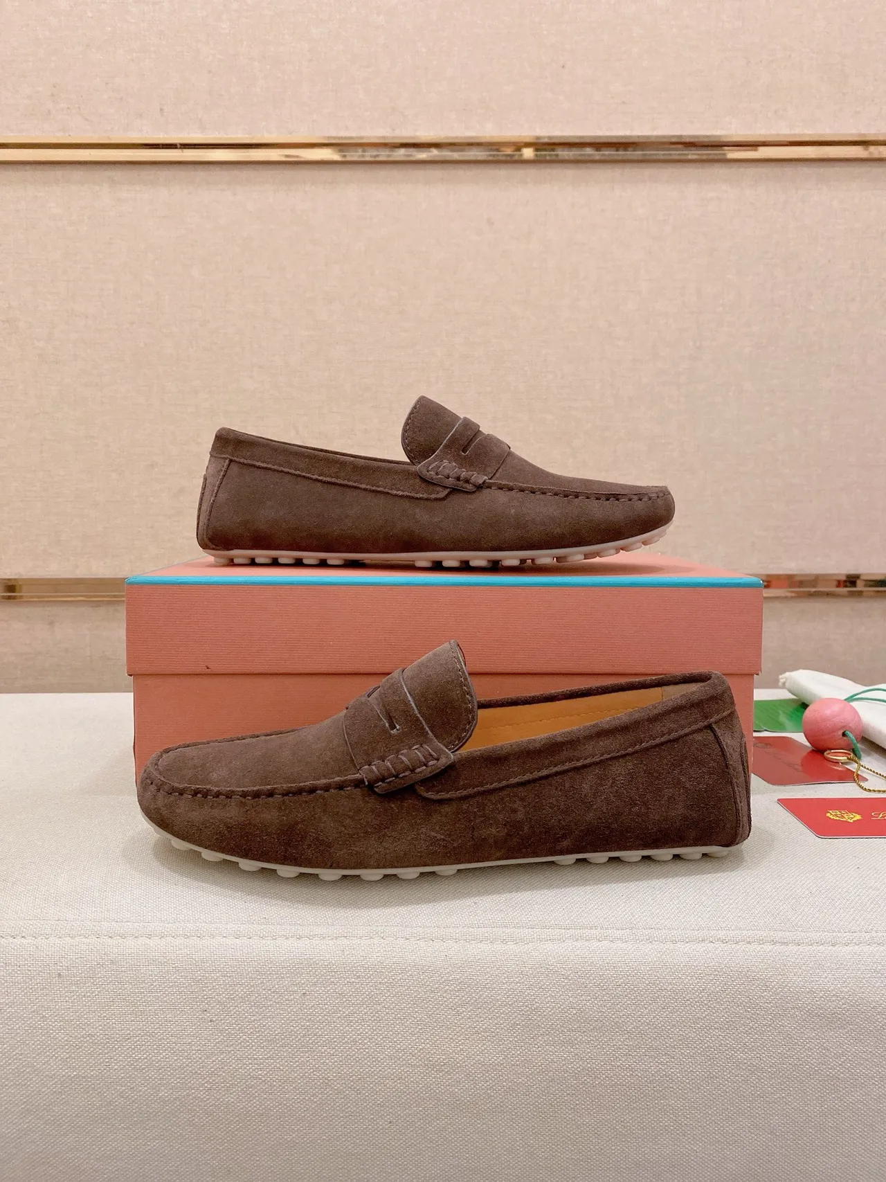 Brown White Suede Upper Penny Strap Loafer 7
