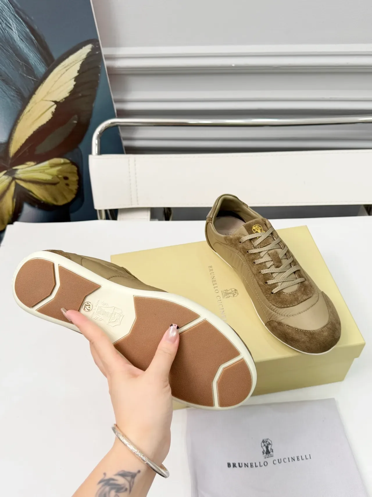 Brunello Cucinelli Beige and Brown Suede-Textile Panelled Lifestyle Sneakers 2