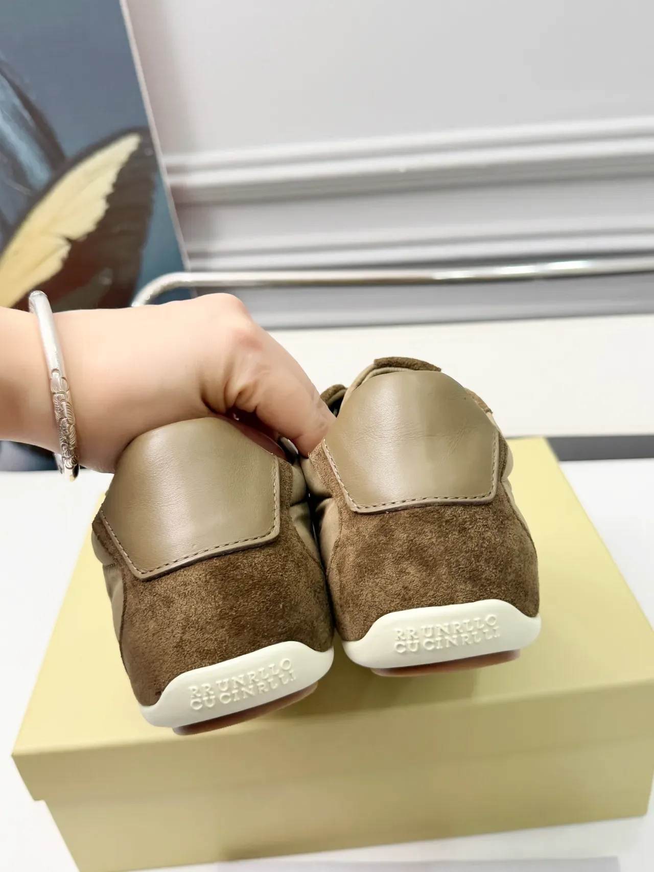 Brunello Cucinelli Beige and Brown Suede-Textile Panelled Lifestyle Sneakers 4