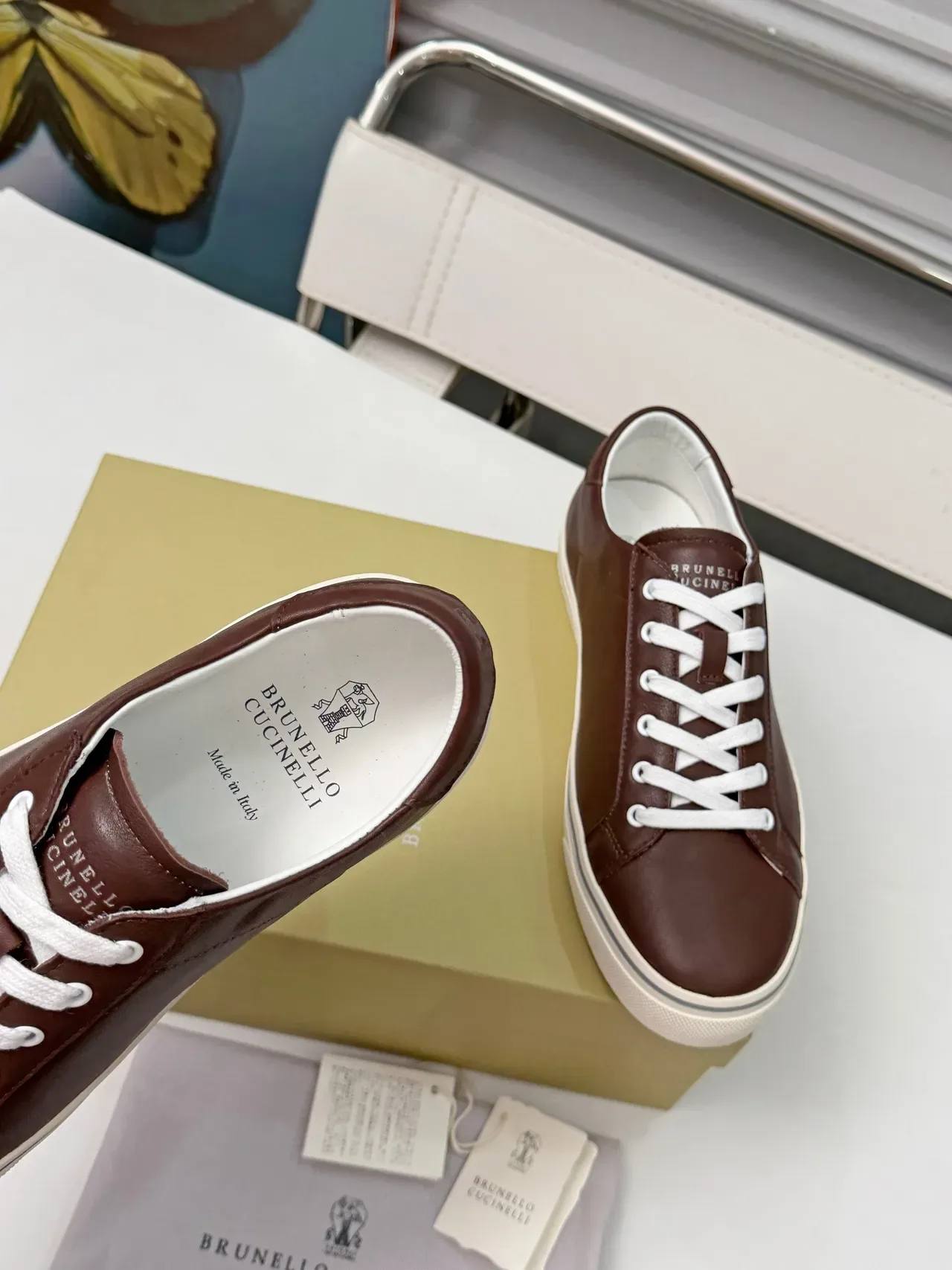 Brunello Cucinelli Brown Leather Low-Top Lifestyle Sneakers 3