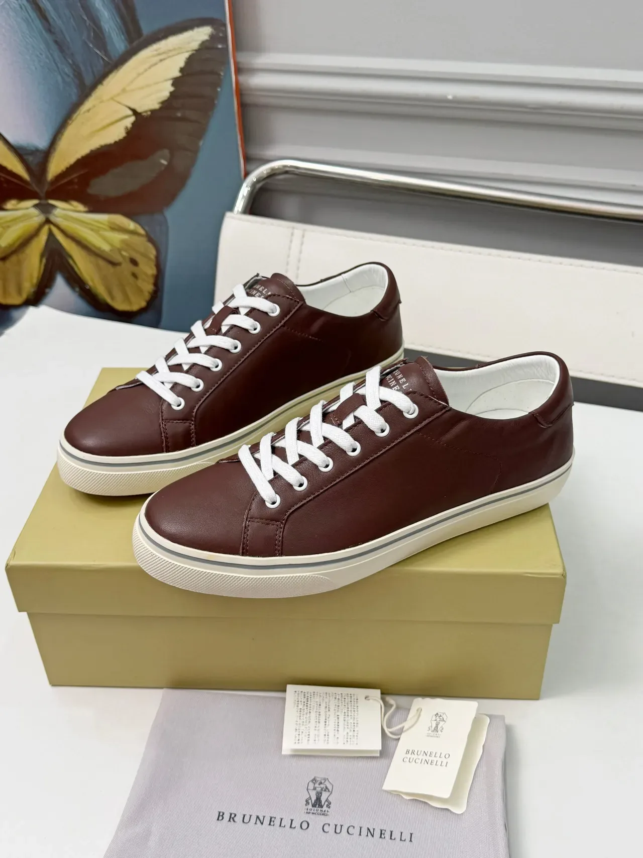 Brunello Cucinelli Brown Leather Low-Top Lifestyle Sneakers 5