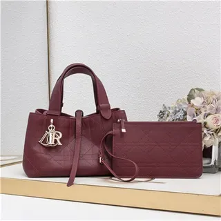 Burgundy Quilted Diamond-Stitched Leather Top-Handle Silhouette Tote Bag