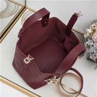 Burgundy Quilted Diamond-Stitched Leather Top-Handle Silhouette Tote Bag 12