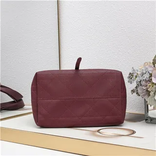 Burgundy Quilted Diamond-Stitched Leather Top-Handle Silhouette Tote Bag 15