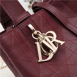 Burgundy Quilted Diamond-Stitched Leather Top-Handle Silhouette Tote Bag 18