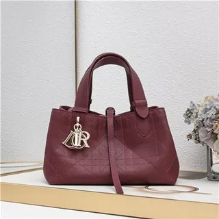 Burgundy Quilted Diamond-Stitched Leather Top-Handle Silhouette Tote Bag 19