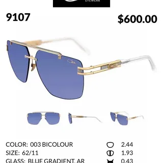 Cazal 9107 Blue Gold Shield-Style Double-Bar Bridge Sunglasses