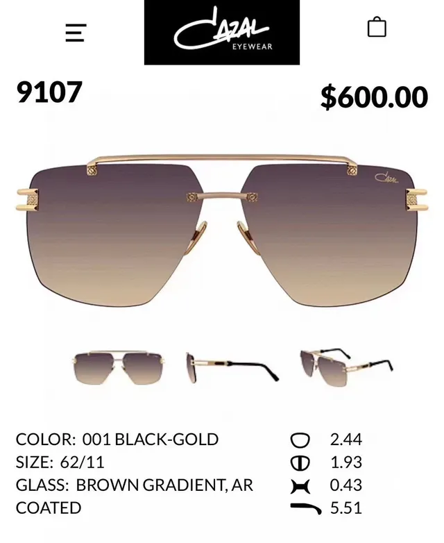 Cazal 9107 Blue Gold Shield-Style Double-Bar Bridge Sunglasses 2