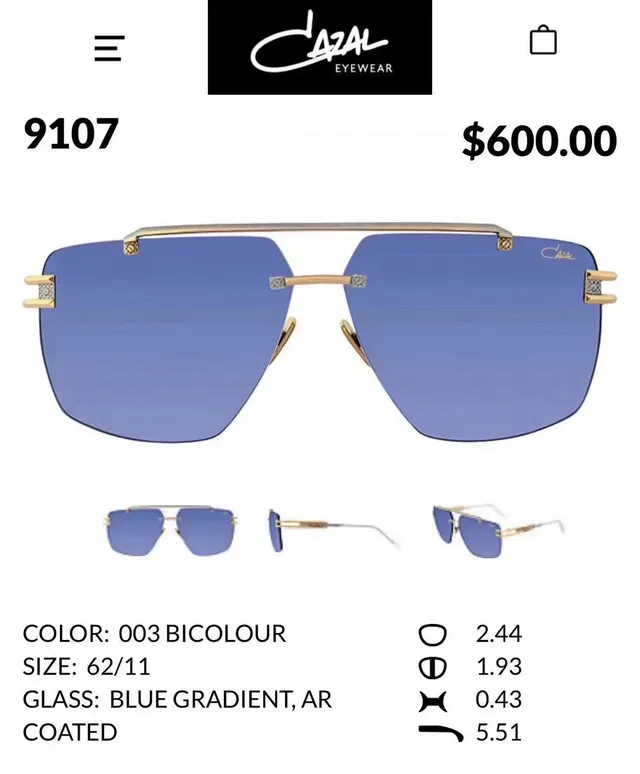 Cazal 9107 Blue Gold Shield-Style Double-Bar Bridge Sunglasses 8