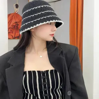 Charcoal Gray and White Knit Bucket Hat