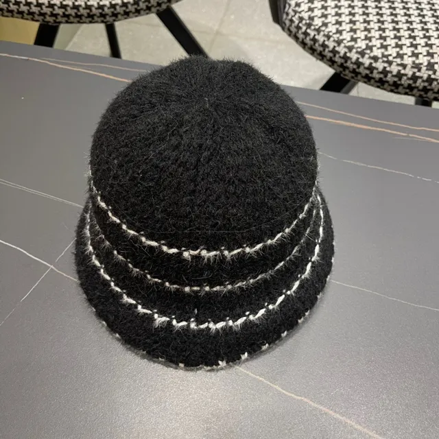 Charcoal Gray and White Knit Bucket Hat 3