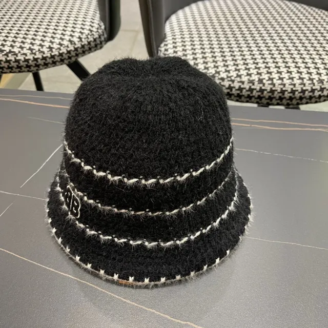 Charcoal Gray and White Knit Bucket Hat 6
