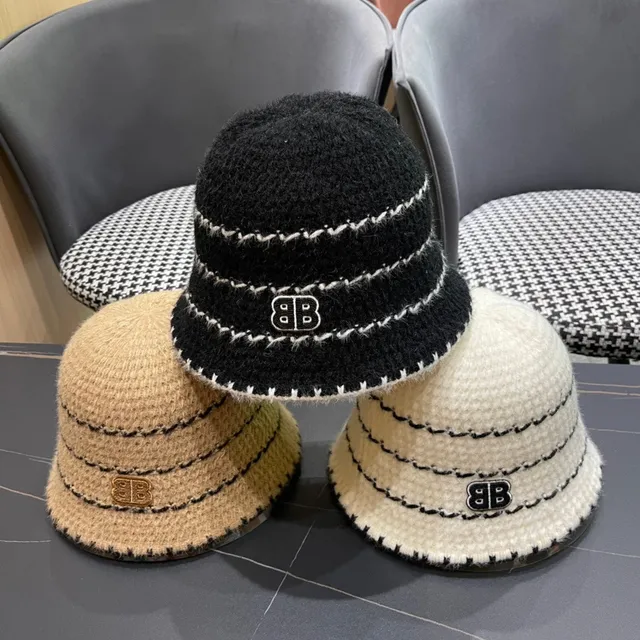 Charcoal Gray and White Knit Bucket Hat 8
