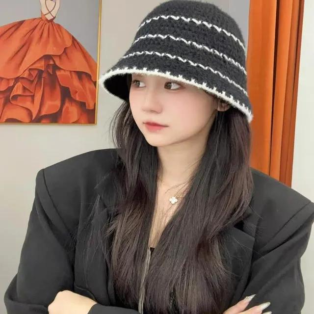 Charcoal Gray and White Knit Bucket Hat 9