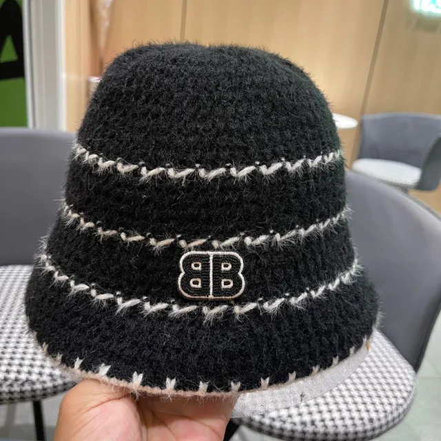 Charcoal Gray and White Knit Bucket Hat 13