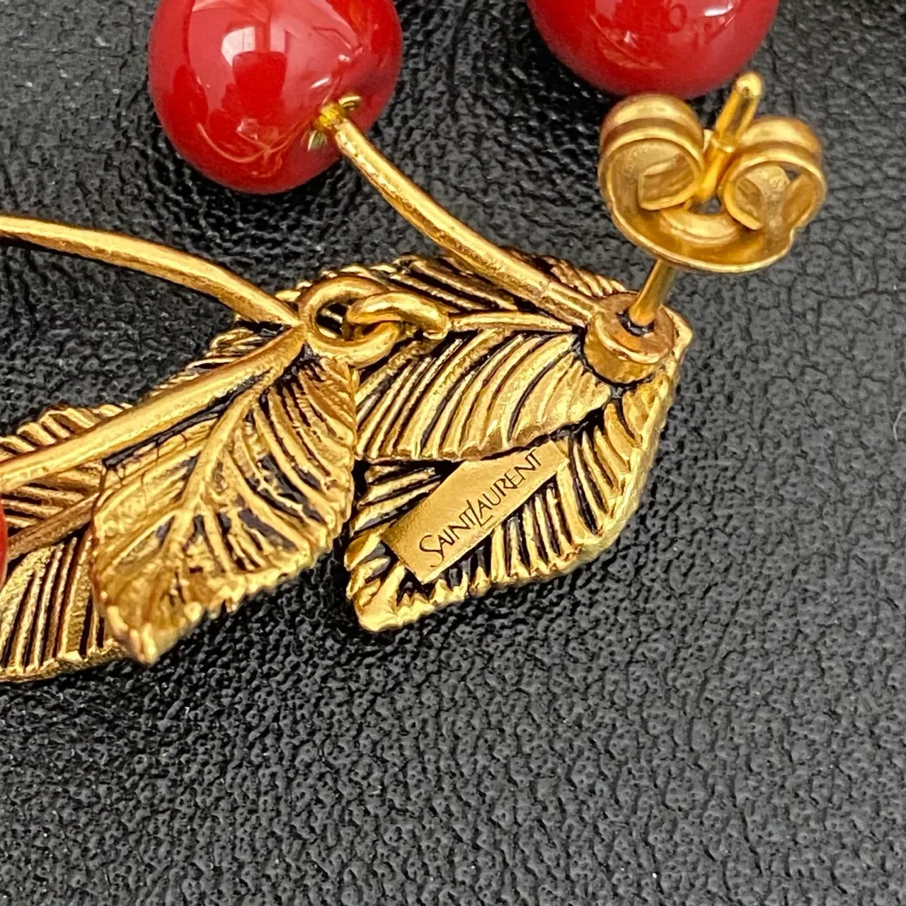 Cherry and Gold Leaf Motif Earrings 2