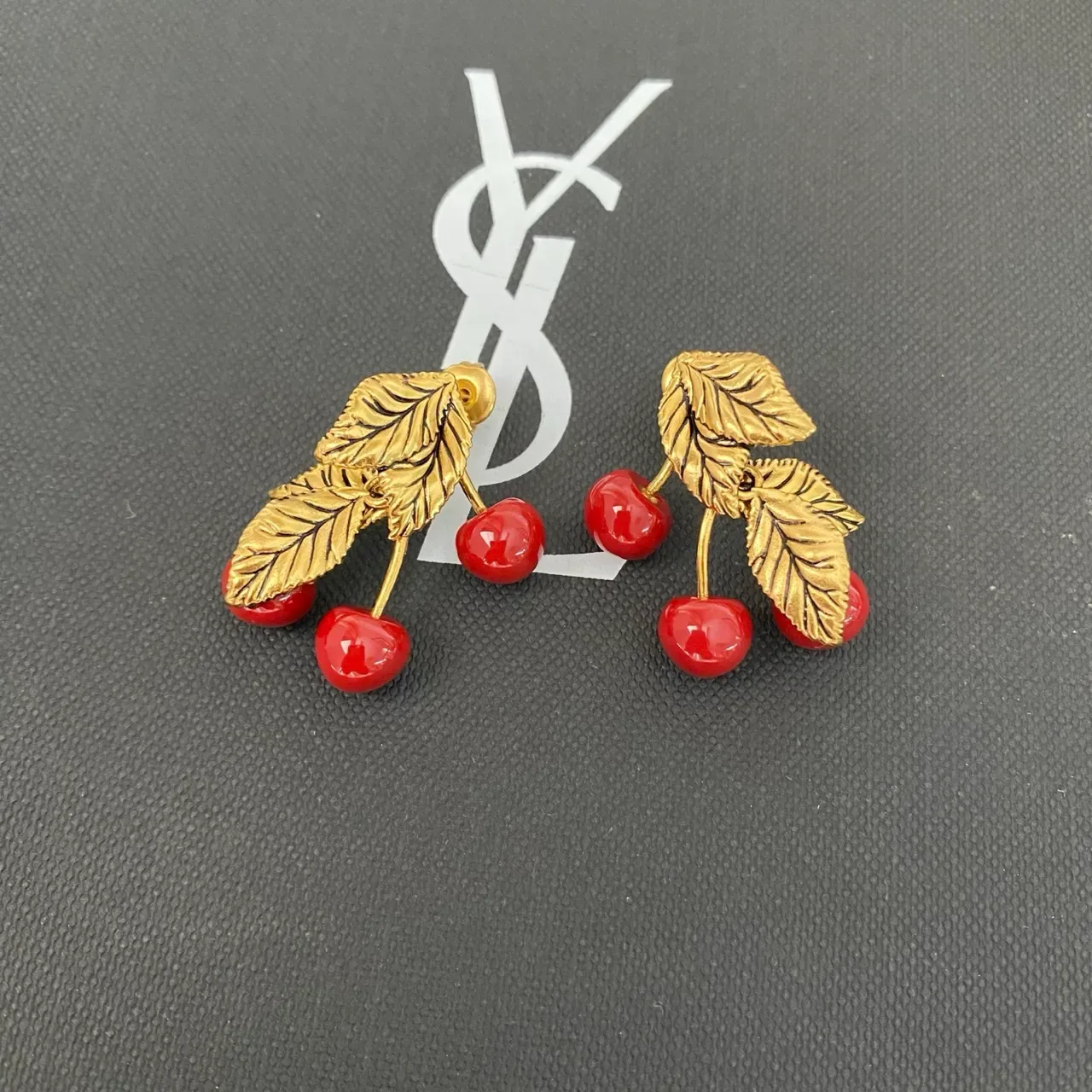 Cherry and Gold Leaf Motif Earrings 7