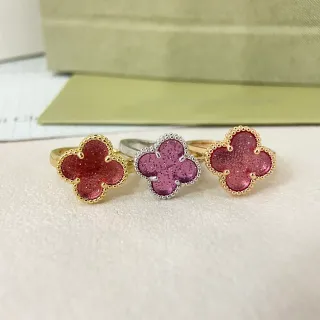 Clover-Shaped Beaded Bezels Resin Inlay Rings