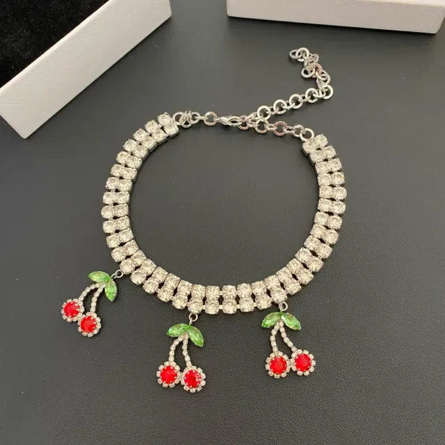 Crystal-Encrusted Cherry Dangle Choker Necklace 9