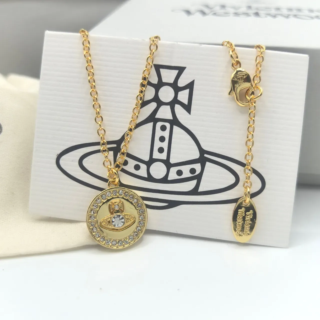 Crystal-Encrusted Circular Medallion Pendant Necklace 6