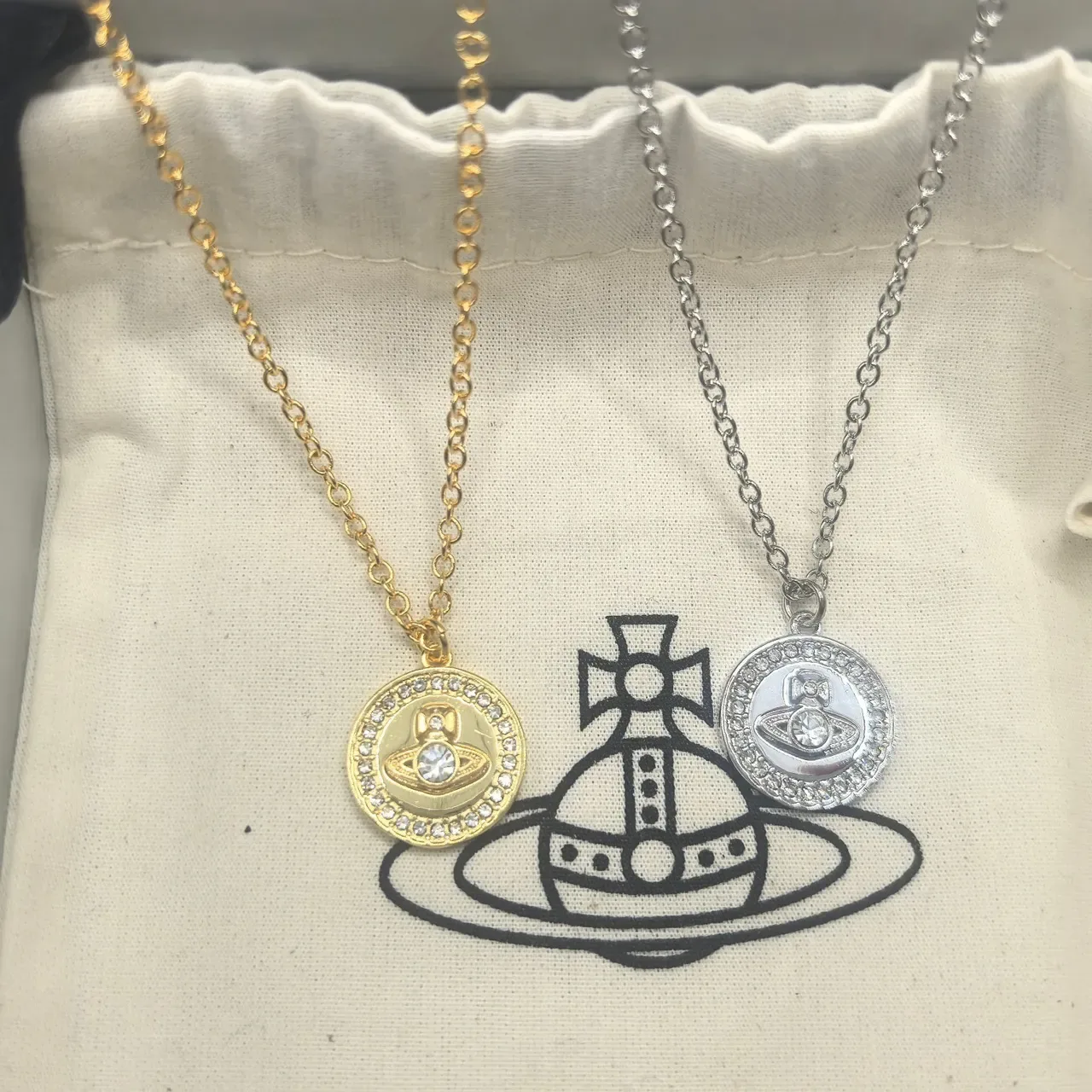 Crystal-Encrusted Circular Medallion Pendant Necklace 9
