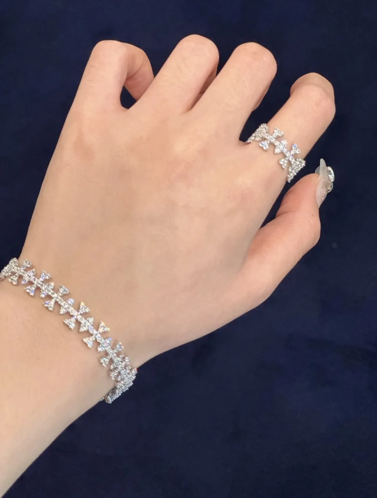 Crystal Geometric Motif Rigid Bracelet 3