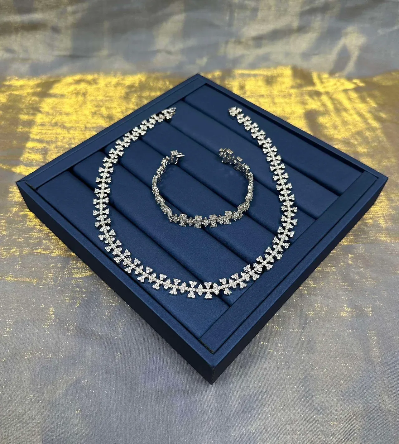 Crystal Geometric Motif Rigid Bracelet 7