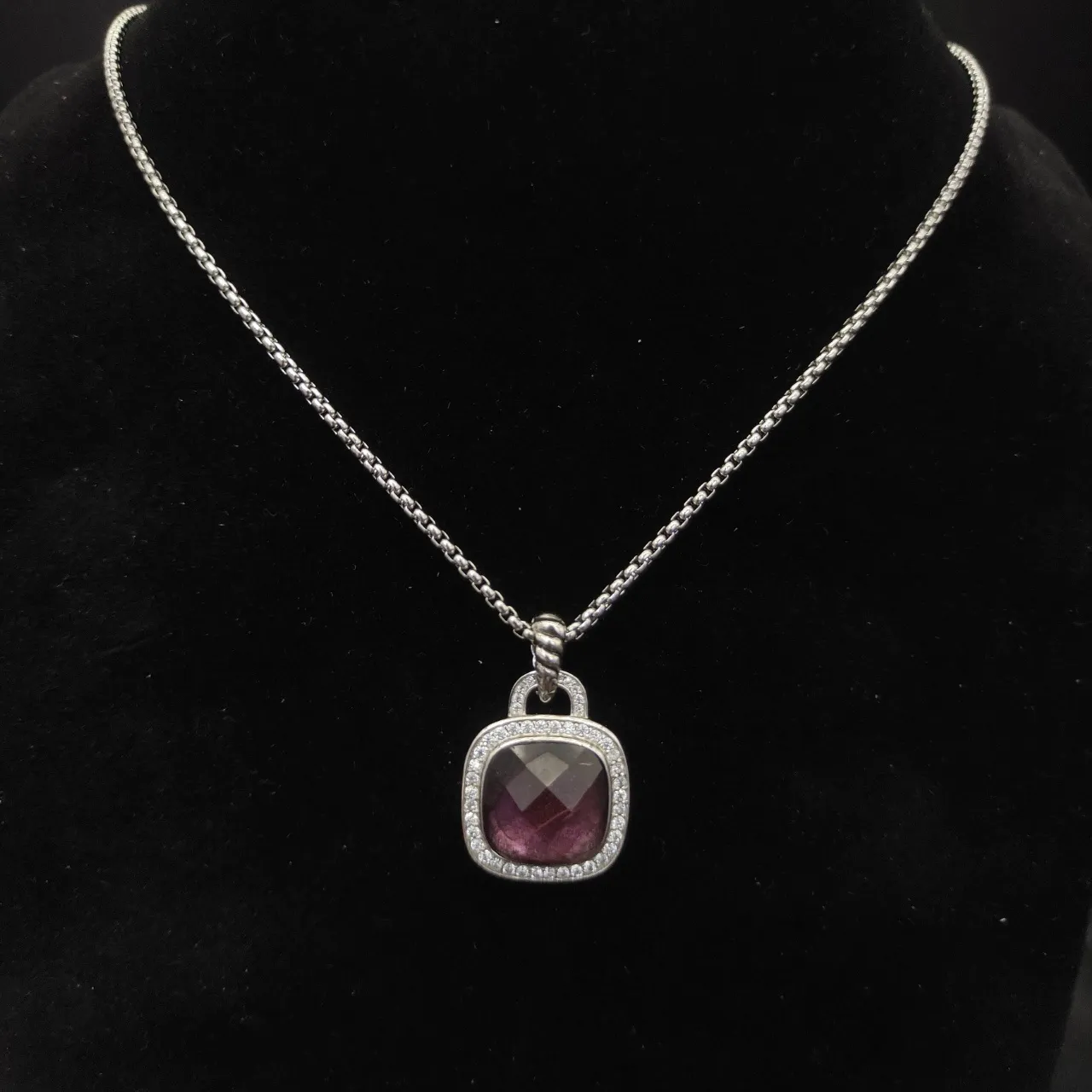 Cushion-Cut Burgundy Gemstone Halo Pendant Necklace 6