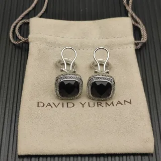 David Yurman Albion Cushion-Cut Black Stone Pavé Halo Earrings