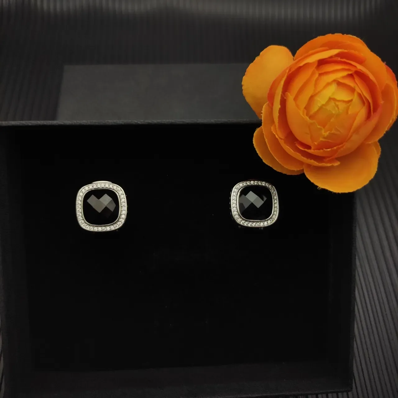 David Yurman Albion Cushion-Cut Black Stone Pavé Halo Earrings 7