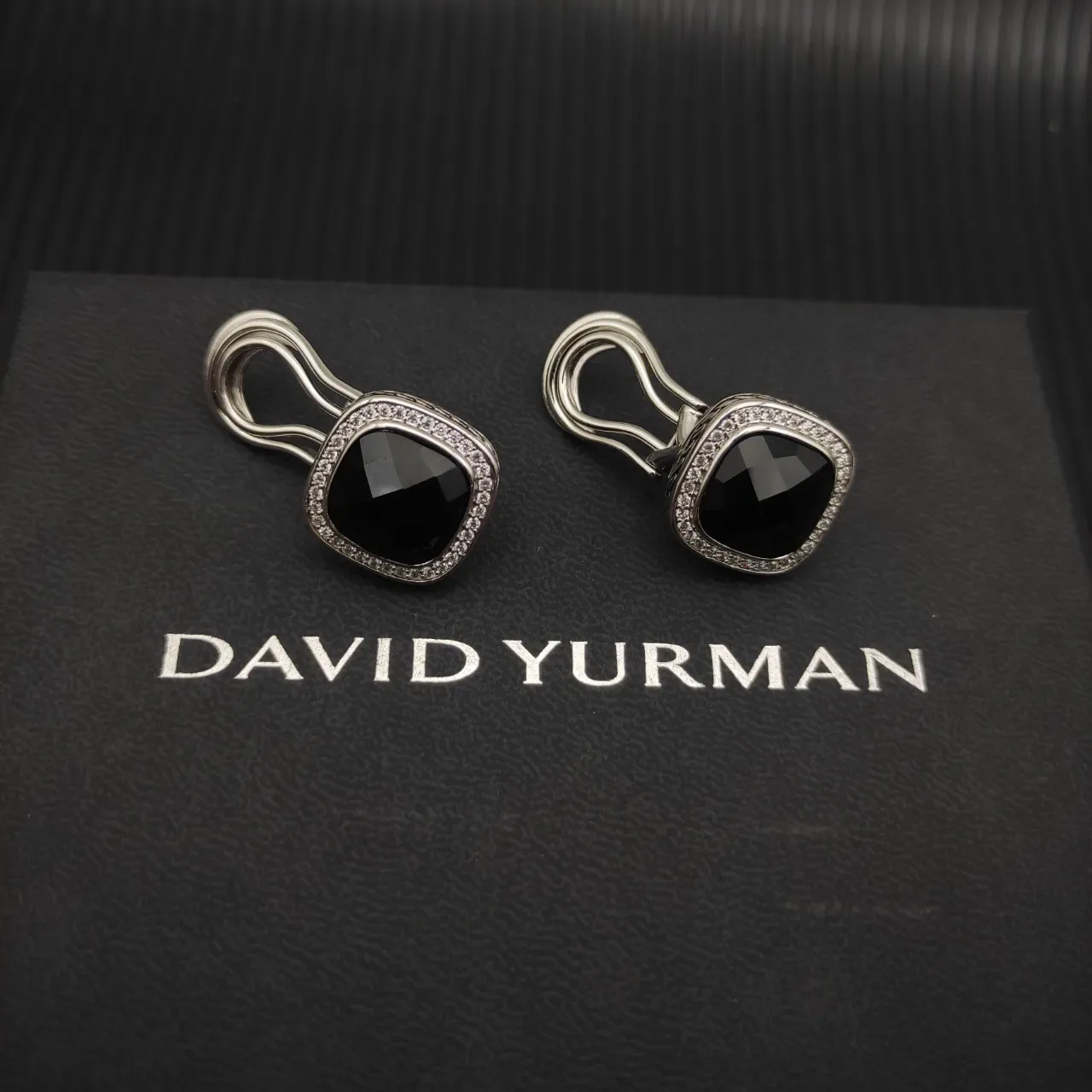 David Yurman Albion Cushion-Cut Black Stone Pavé Halo Earrings 8