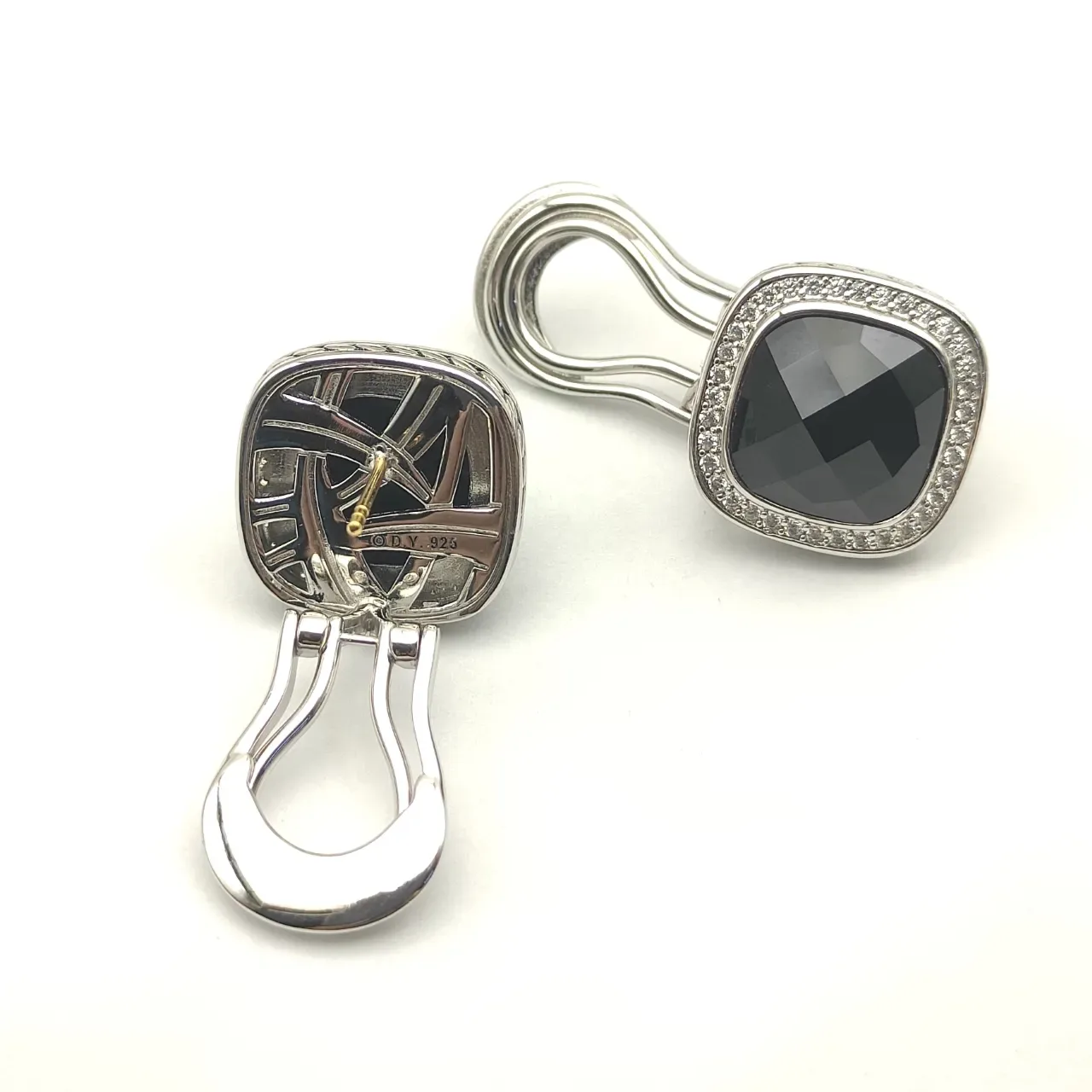 David Yurman Albion Cushion-Cut Black Stone Pavé Halo Earrings 10