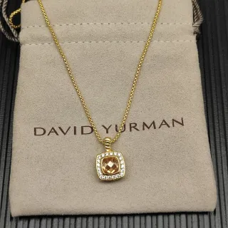 David Yurman Albion قلادة ذهبية سلسلة Curb-Link بنية تعليقة مربعة مخدونة