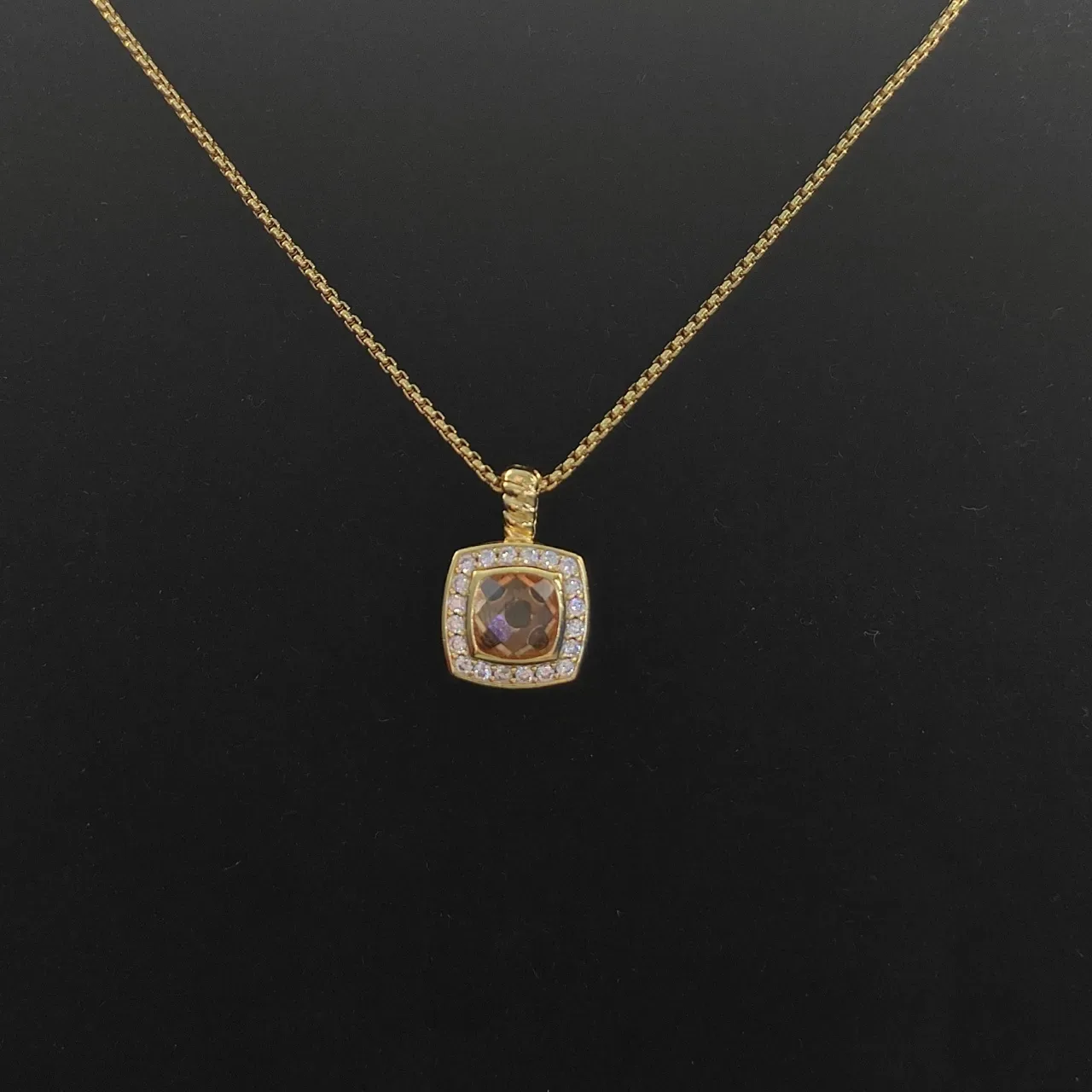 David Yurman Albion Gold Brown Curb-Link Chain Square Cushion Pendant Necklace 4