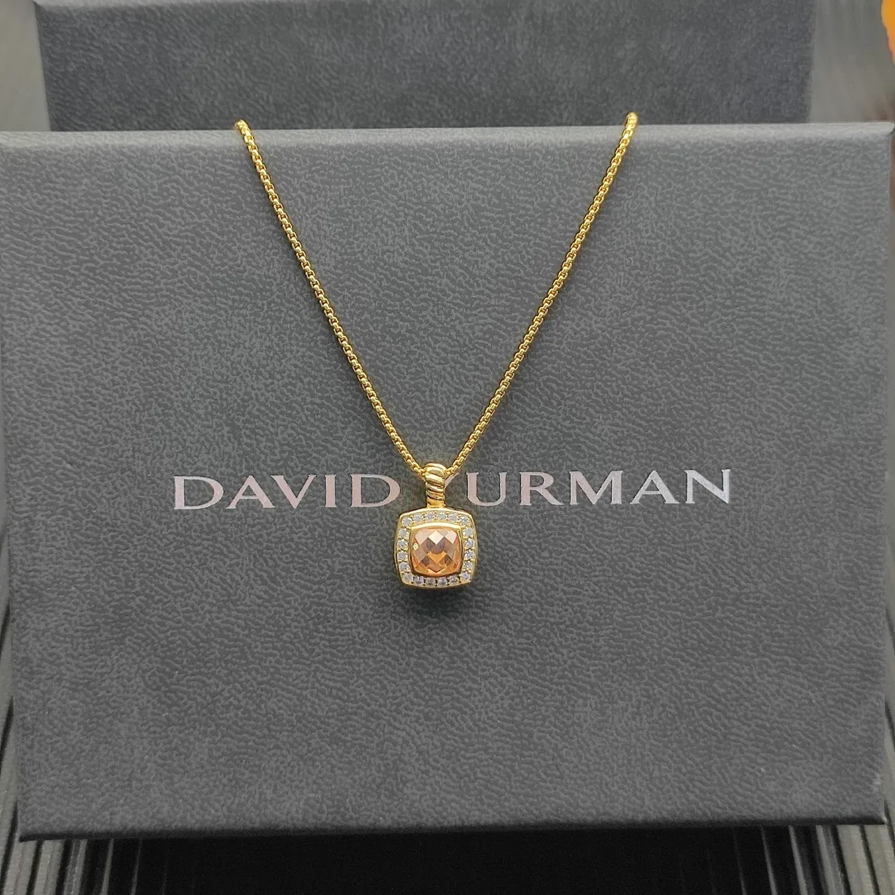 David Yurman Albion Gold Brown Curb-Link Chain Square Cushion Pendant Necklace 6