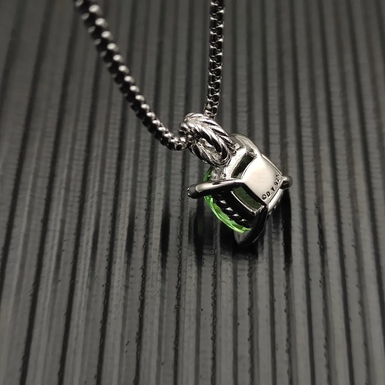 David Yurman Albion Green Silver Cushion-Cut Gemstone Four-Prong Diamond Accents Necklace 7