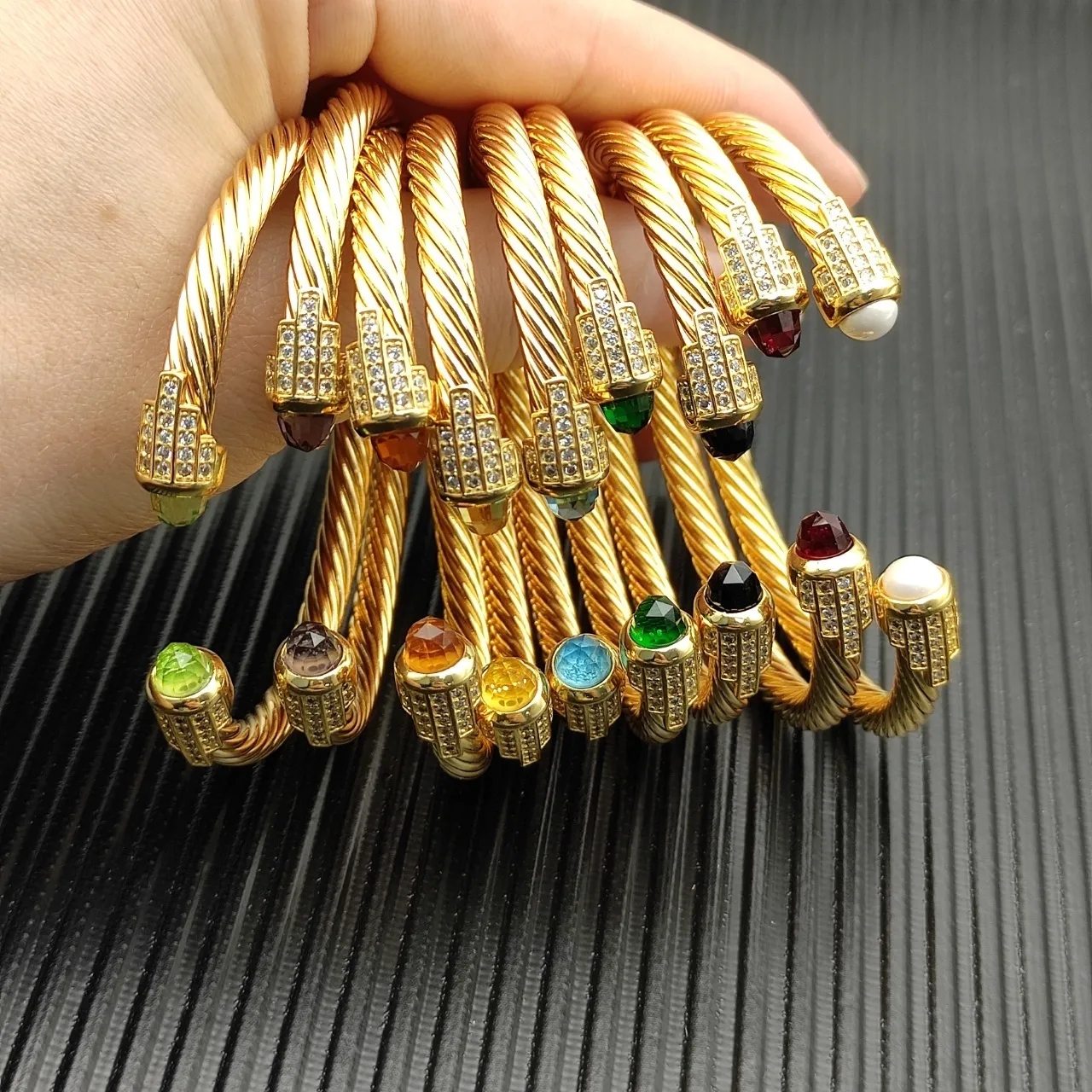 David Yurman Cable Classic Gold Green Twisted Bracelet 2