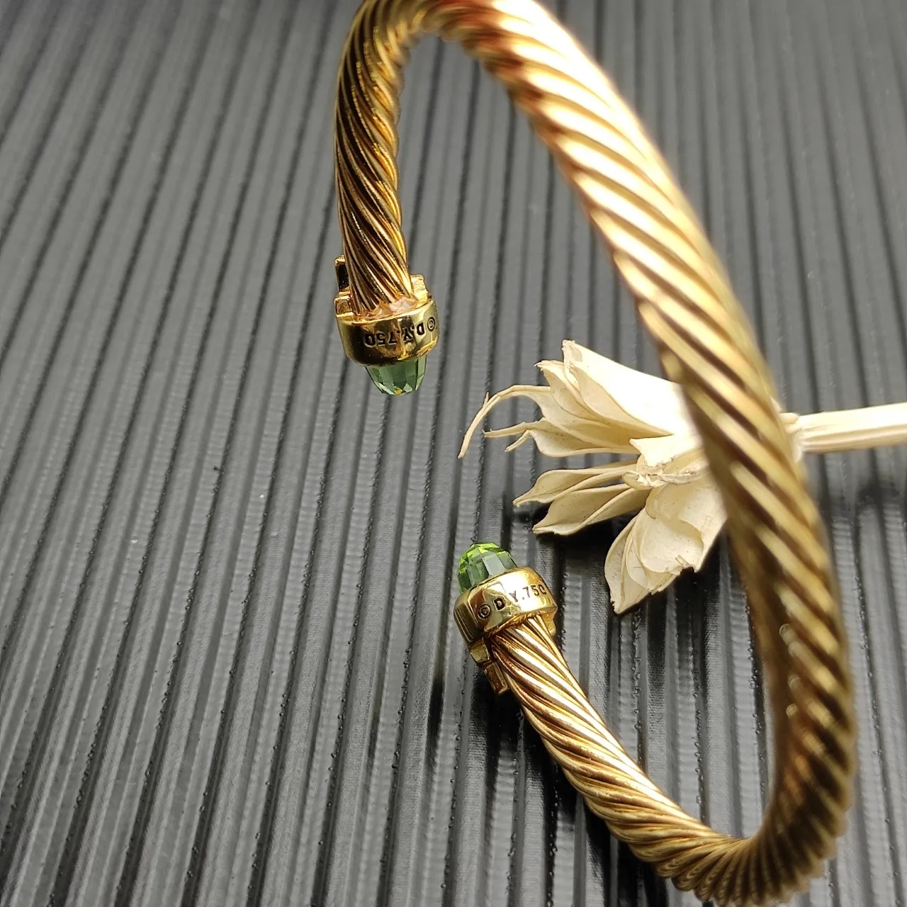 David Yurman Cable Classic Gold Green Twisted Bracelet 4