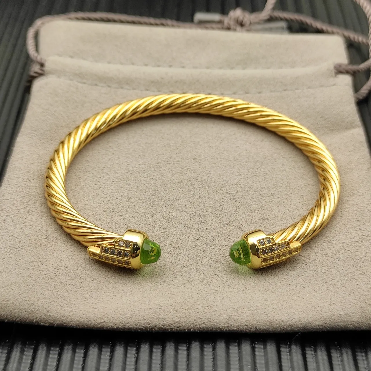 David Yurman Cable Classic Gold Green Twisted Bracelet 8
