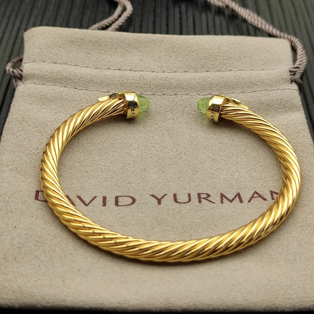 David Yurman Cable Classic Gold Green Twisted Bracelet 9