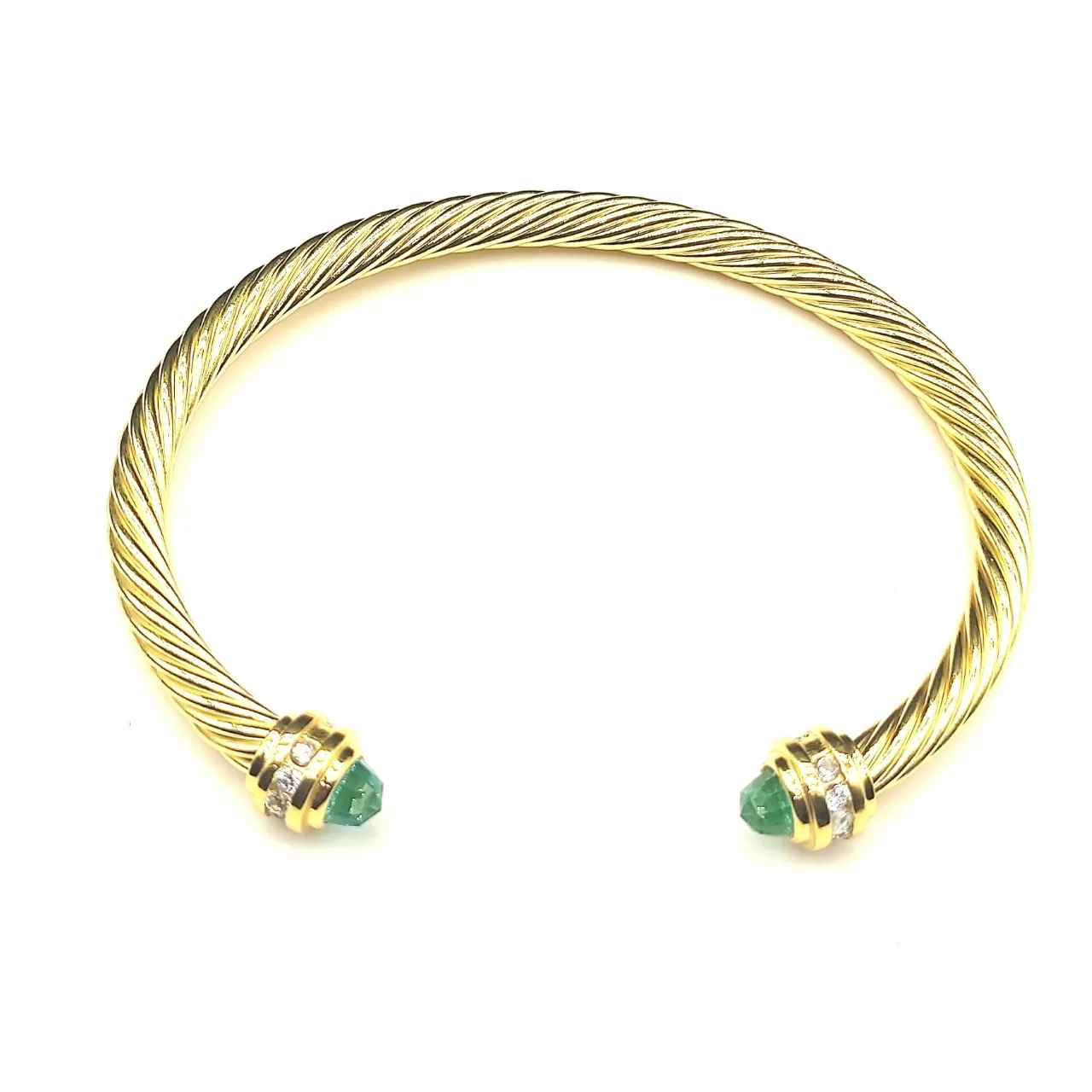David Yurman Cable Classics Gold Green Twisted Gem-Set End Caps Bracelet 2
