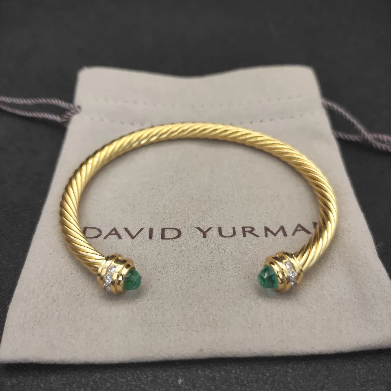 David Yurman Cable Classics Gold Green Twisted Gem-Set End Caps Bracelet 3