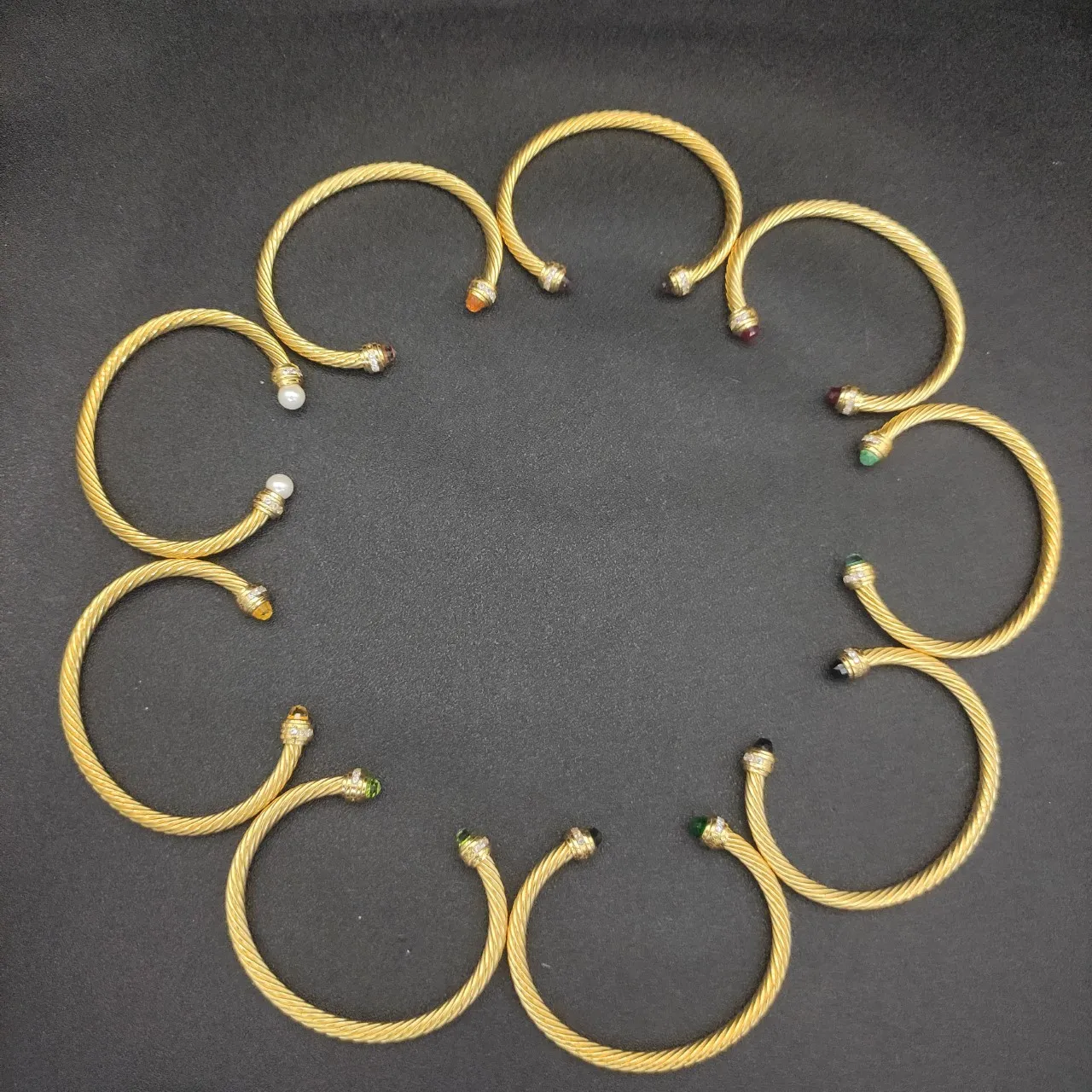 David Yurman Cable Classics Gold Green Twisted Gem-Set End Caps Bracelet 4