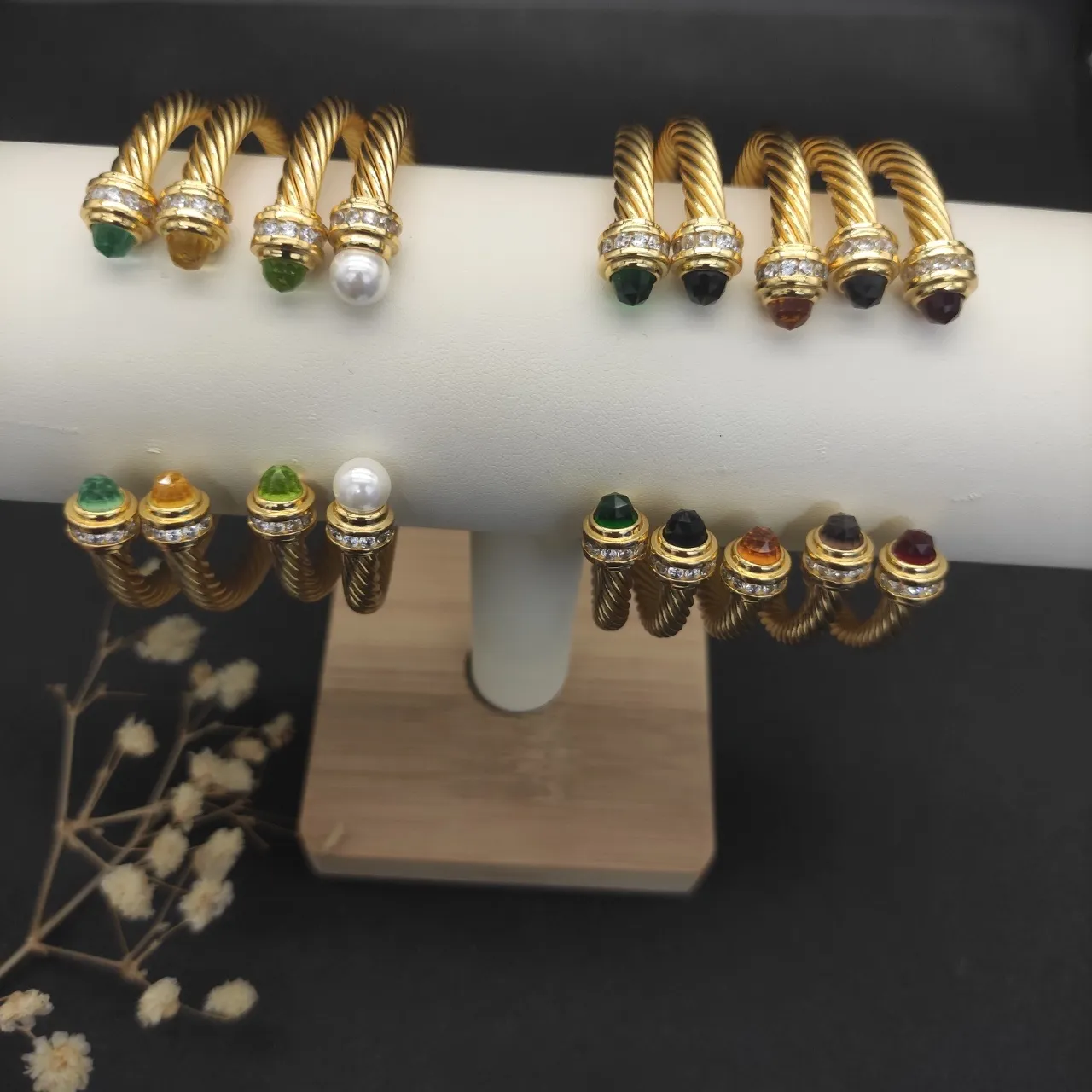 David Yurman Cable Classics Gold Green Twisted Gem-Set End Caps Bracelet 5